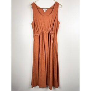 Athleta Rust Terracotta Crinkle Drawstring Waist Midi Dress Medium M Sleeveless⁠